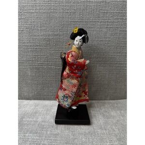 Vintage Japanese Geisha Doll in Kimono 9.5" on Stand Handmade A744 Made in Japan